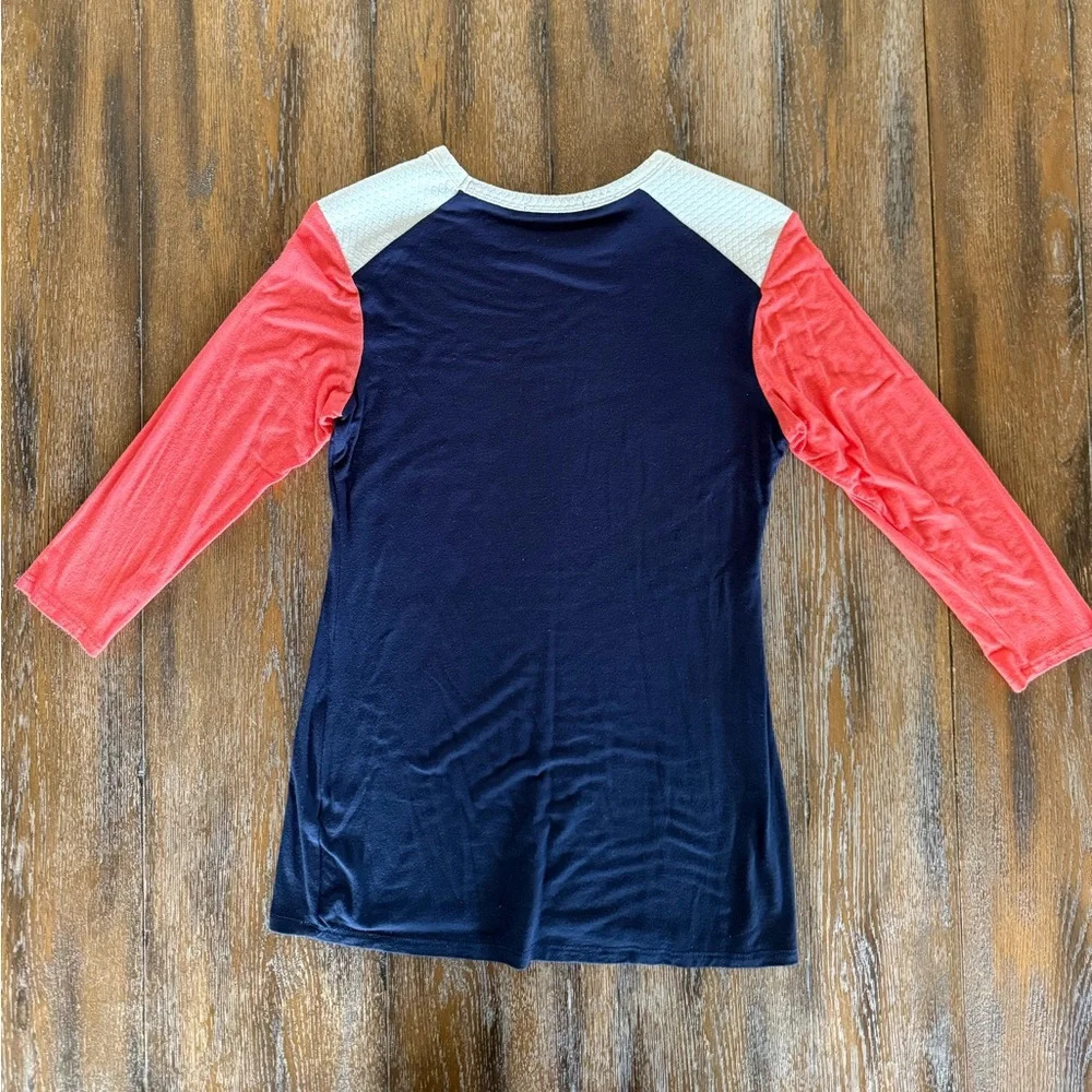 Loveappella Women’s Navy Blue/Pink Peach/White 3/4 Sleeve Shirt Size M - Picture 2 of 8
